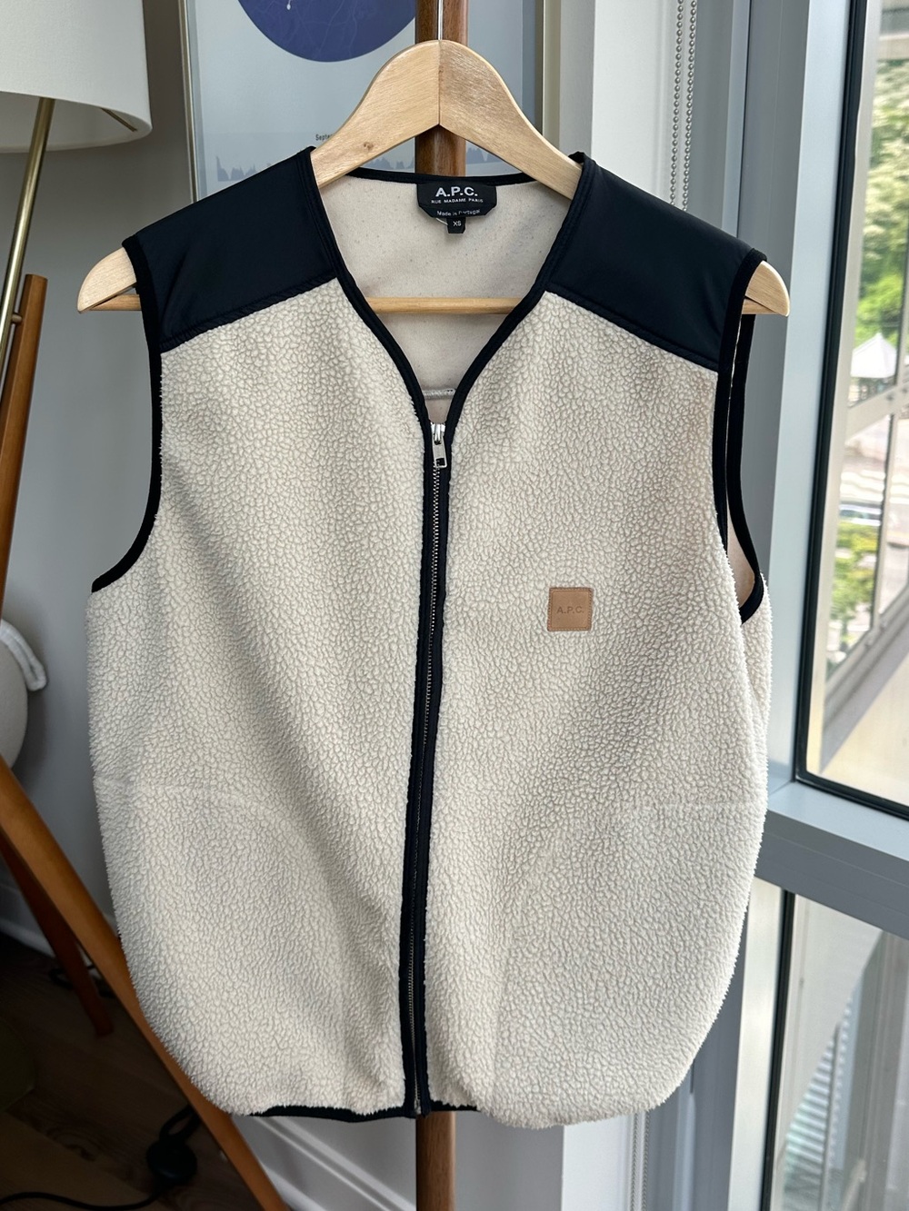 A.P.C. Cream Sherpa Vest with Black Trim